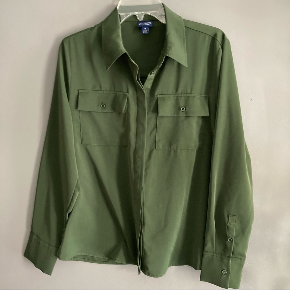 Forest Green Button Up Long Sleeve Blouse